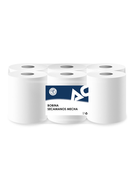 Papel Secamanos Mecha 75 Mts 2 Capas. Pack 6 Rollos