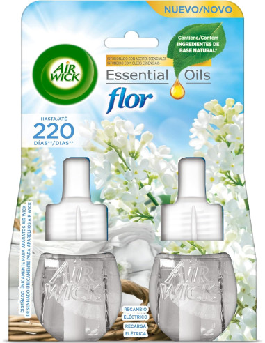 Air Wick Eléctrico - Recambio de ambientador automático eléctrico, Aroma a Ropa Limpia Flor - 2 x 19ml