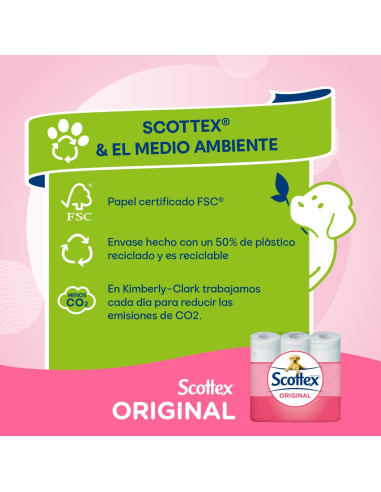 Scottex Papel Higiénico Original 96 rollos, 6...