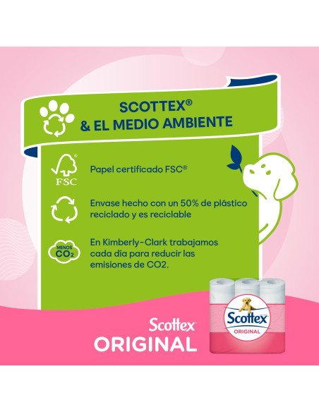 Scottex Papel Higiénico Original 96 rollos, 6 packs de 16 rollos