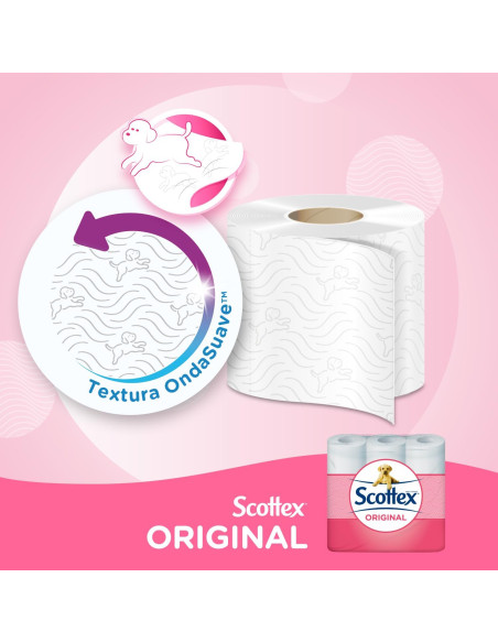 Scottex Papel Higiénico Original 96 rollos, 6 packs de 16 rollos