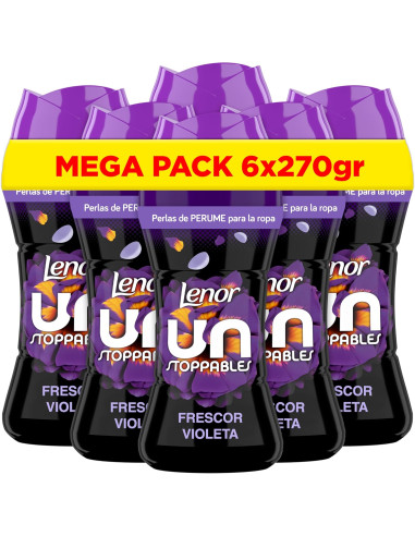 LENOR UNstoppables Perlas de Perfume para la Ropa, 133 Lavados (6 x 270g), Suavizante con Fragancia Violeta Fresca