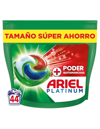 Ariel PODs Platinum, Detergente Líquido En Cápsulas + Poder Quitamanchas Cápsulas, 44 Lavados