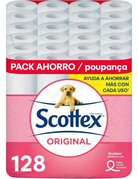 Scottex Original Papel higiénico 128 rollos, 4 packs de 32 rollos