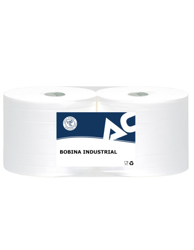 Pack 2 bobinas de papel industrial 2 capas 100% celulosa AC